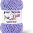 Fluffy Chenille Yarn for Crocheting, Chunky Velvet Yarn for Crochet Amigurumi, Used for Making Baby Yarns Blanket, Clothes, Pattern Knitting Creations (1-Light Lavender)