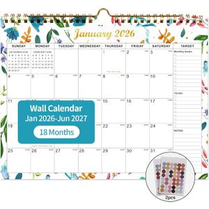 2 x 2026 Calendar 18 Monthly Wall Calendar Runs from January 2026 until June 2027 Spiral Binding Hanging 11.5" x 14.7" Thick Paper with Julian Dates and Block for School OfficeFlower