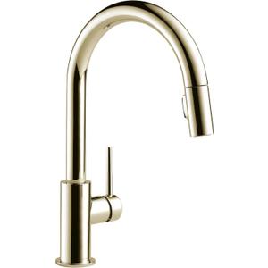 Delta Trinsic Polished Nickel Kitchen Faucet with Pull Down Sprayer, Modern Single Hole Kitchen Sink Faucet, Single Handle, Polished Nickel 9159-PN-DST
