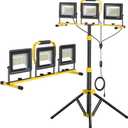 Upgraded LED Work Lights with Stand, 21000 Lumen, 3-Head Adjustable Work Light, Waterproof Foldable Tripod, Extended Cord for Outdoor & Indoor Job Sites, Workshops, Construction, Garage Lighting (Black)