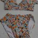 Women Ruffle High Waisted Swimsuit Two Piece Tropical Print Swimsuit Push Up Bathing Suit (Large, Orange Ditsy Print)