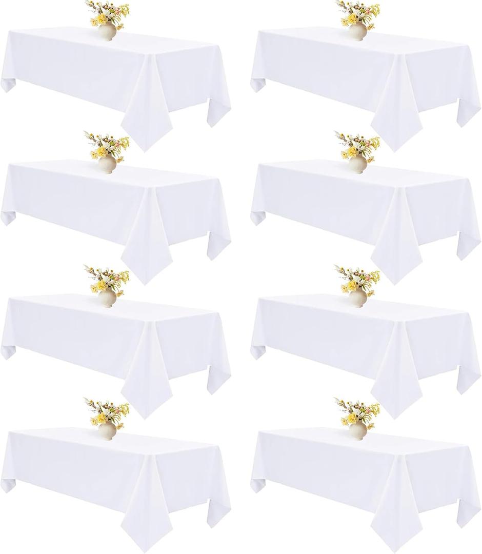 8 Pack White Tablecloth Rectangle 60x126 Inch Polyester Tablecloth for 8 Foot Tables, Wrinkle Resistant Washable Fabric Table Covers for Wedding, Party, Banquet, Buffet