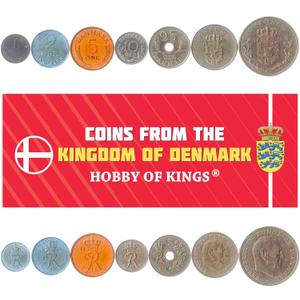 7 Coins from Denmark | Danish Coin Set Collection 1 2 5 10 25 Ore 1 5 Kroner | Circulated 1960-1972 | Oak Branch | Frederik IX 7 Coins from Denmark | Danish Coin Set Collection 1 2 5 10 25 Ore 1 5 Kroner | Circulated 1960-1972 | Oak Branch | Frederik IX