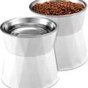 Lallisa 2 Pcs Elevated Cat Bowls Adjustable Raised Cat Feeder Non Slip Food Water with Stand Safe Stainless Steel Bowls with Pet Food Stand for Pets Feeding Eating(White)