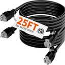 HUANCHAIN Indoor Outdoor Black Extension Cord 25 ft 2 Pack Waterproof, 16/3 Gauge Flexible Cold-Resistant Appliance Cable Outside, 13A 1625W 16AWG SJTW, 3 Prong Heavy Duty Electric Cord, ETL