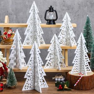 Maitys 12 Pcs Christmas Decoration 4 Sizes Wooden White Tree Tabletop Decoration Rustic Merry Christmas 3D Sign White Freestanding Engraved Tree for Home Table Centerpiece Tiered Tray Holiday Craft