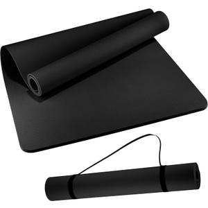 Extra Wide Yoga Mat 72"x 32" - Non Slip TPE Exercise Mat for Home Workout, 6mm High-Density Large Yoga Mat for Men & Women, Eco Friendly Pilates & Fitness Floor Mat with Carry Strap (black)