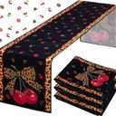 3 Pcs Cheetah and Cherry Linen Table Runner 13" x 72" Red and Black Leopard Print Tablecloth Red Lips Reusable Table Cover for Birthday Baby Shower Bridal Shower Wedding Party Favors