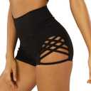 Women's Workout Athletic High Waisted Butt Lifting Bandage Sports Gym Yoga Booty Shorts (Large, Black)
