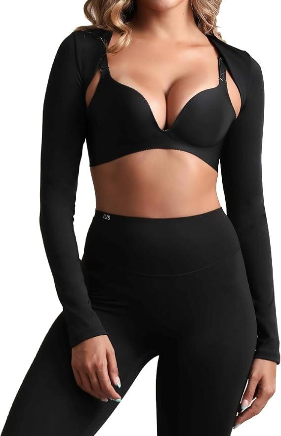 Hiball Workout Bolero Shrug Crop Top Long Sleeve Women, Sports Shrug Cropped Shirts, Cooling Shawl Arm Sleeves, Black, Size L