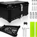 Motorcycle Top Case 65L Aluminum Alloy Motorbike Tail Box Waterproof Detachable Motorcycle Top Box with Leather Lining and Security Lock Suitable for Stowing Helmets and Luggage