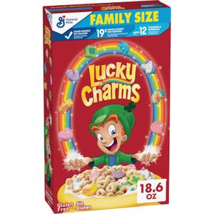 Lucky Charms Gluten Free Cereal with Marshmallows, Kids Breakfast Cereal, Made with Whole Grain, Family Size, 18.6 oz (EXP 06/13/26)