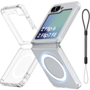Magnetic Case for Galaxy Z Flip 7 FE/Galaxy Z Flip 6, Compatible with MagSafe [No Screen Protector] Slim Translucent Matte Shockproof Phone Case for Samsung Flip7 FE/ Flip6 (Clear)