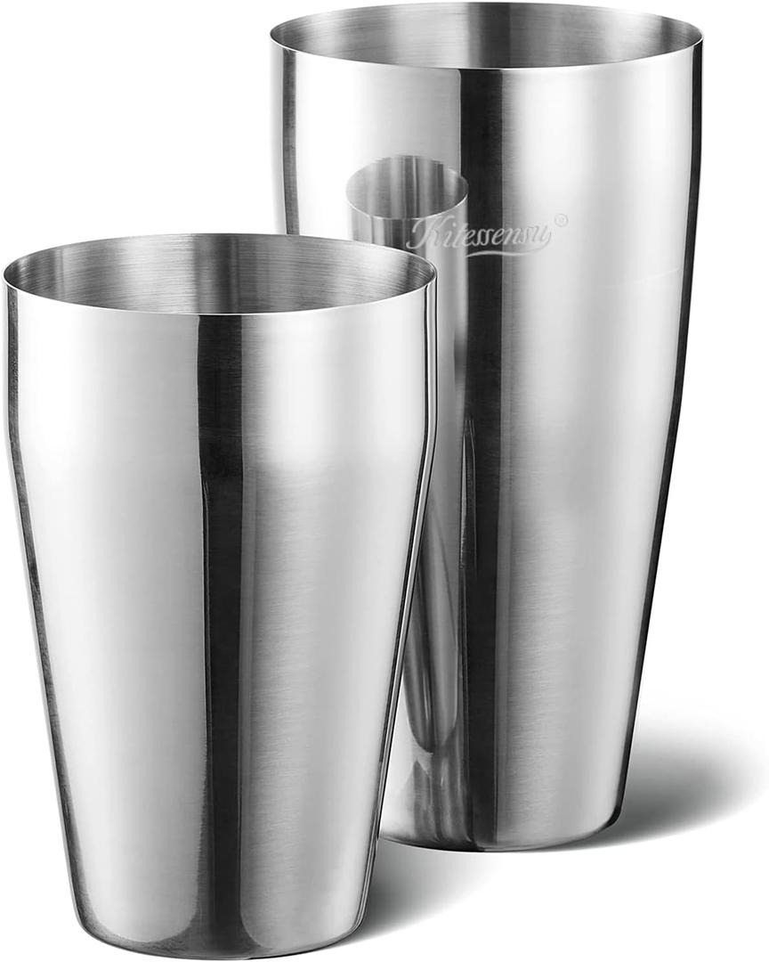 KITESSENSU Cocktail Shaker Set, 2-Piece Boston Shaker Set for Drink Mixing, Premium 18/8 Stainless Steel Martini Shaker for Bartending and Home Bar - 18oz & 28oz, Recipes Booklet Included, Silver (Unweighted)