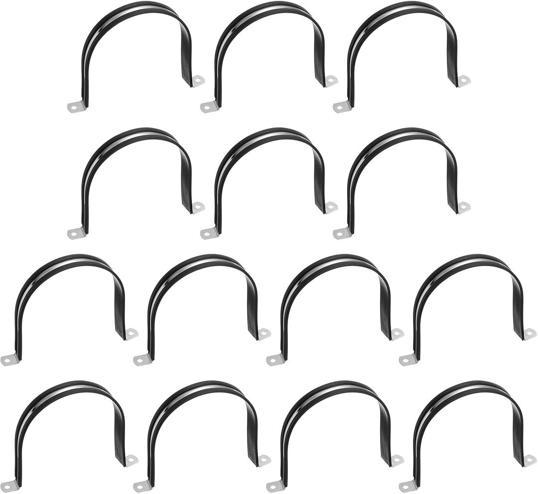 uxcell 14 Pcs 120mm(4-3/4") Cable Clamp, 304 Stainless Steel Rubber Coated Cushioned Insulated Cable Clamp 2 Hole U-Tube Strap Clamp for Lines Pipe Hose Wire Cord Installation, Black
