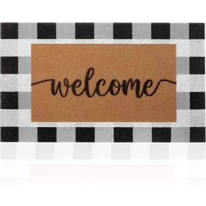 Welcome Mat for Front Door 30"x 17" Welcome Door Mat Outside Entrance, Buffalo Plaid Rug with Anti-Slip Backing Outdoor Indoor Doormats, Perfect for Front Door, Outside Entry Porch