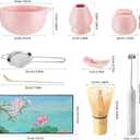 Matcha Whisk Set,9 Pcs Japanese Matcha Set Pink, Matcha Kit with Sifter, Matcha Tea Cloth, Matcha Powder Canister, Electric Rechargeable Frother(Pink)