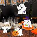 Cute Wooden Halloween Ghost Decor Set of 4 - Spooky Cute Halloween Decorations for Indoor Tiered Tray, Tabletop, Shelf & Mantel