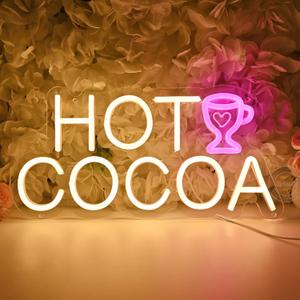 Planzo Led Neon Sign Light Hot Cup Cocoa Chocolate Bar Shop Business Wall Sign Decor Wintertime Office Birthday Party Banner Table Decor USB 14.96"x7.32"