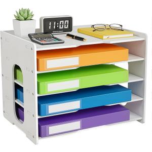 File Organizer Paper Sorter 5 Tier File Desktop Document Holder White Paper Sorter Desk for Office, Home or School (5 Tier File Organizer)
