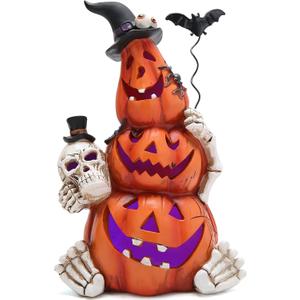 Hodao Halloween Pumpkin Decorations with Light Handmade Pumpkin Ornaments for Halloween Decor Fall Thanksgiving Tabletop Decorations Indoor Outdoor Porch Decor, Orange