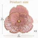 DILATATA 3 Pcs Metal Flower Wall Art Set 10 Inch Rustic Modern Floral Sculpture 3D Metal Flower Wall Hanging Accent for Indoor Living Room Bedroom Kitchen Bathroom Garden Patio Decor - Pink