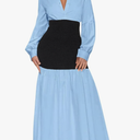 Ekaliy Women's Puff Long Sleeve Shirt Dress Elegant Button Down Loose Swing Party Maxi Dress, S