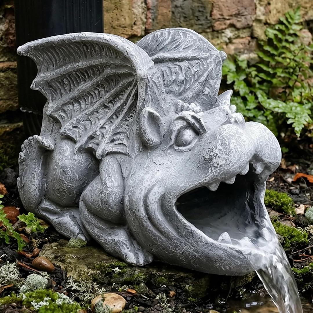 Elenon Gargoyle Decorative Gutter Downspout Extension Statue, Gutter Guardian Rain Downspout Extender, Garden Splash Block Outdoor Sculpture for 3" 4" Down Spouts Decor