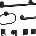 7 PCS Bathroom Hardware Set, Matte Black Stainless Steel Bathroom Tower Rack Set Wall Mounted Includes 16" Towel Bar, Toilet Towel Paper Holder, Towel Ring, 4 Robe Towel Hooks
