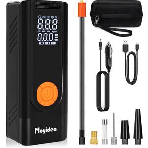 Moyidea Tire Inflator Portable Air Compressor, Fast Cordless Air Pump with LED Light, 12V Power Electric Tire Pump with Digital Gauge Pressure for Car tires, Motorcycle, Bike, Ball -with Storage Bag (Black-with Bag)