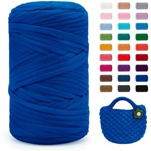 JeogYong T-Shirt Yarn, 400g/131 Yards Elastic Fabric Crochet Cloth T Shirt Yarn, Thick Hand Knitting Polyester Fabric Ribbon for Crocheting Bags/Baskets/Rugs, Home Decor, DIY Crafts (Royal Blue)