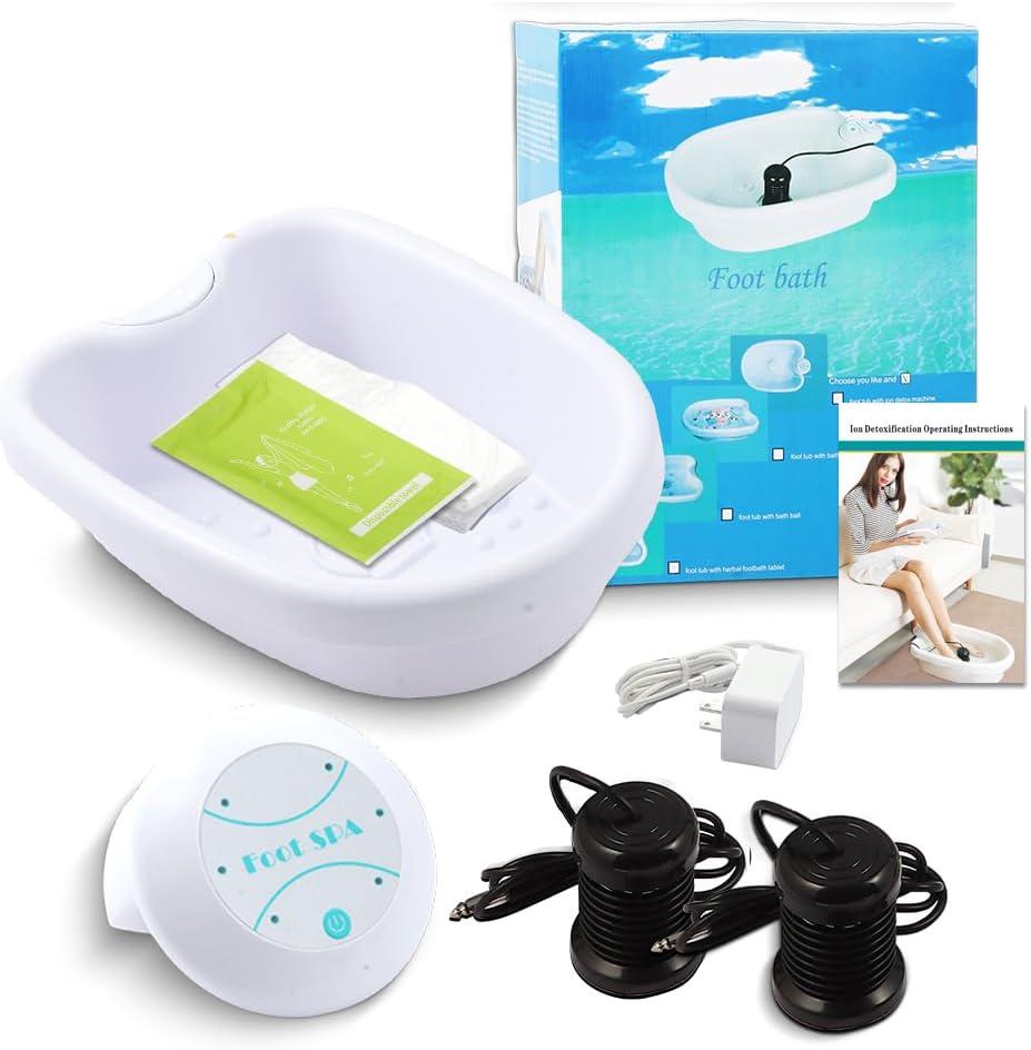 Portable Ionic Foot Bath Detox Machine - Detox Foot Spa System for Home, Ionic Detox Feet Spa Chi Cleanse with Professional Upgraded Durable Tub Basin, Two Arrays (16-Piece Set)