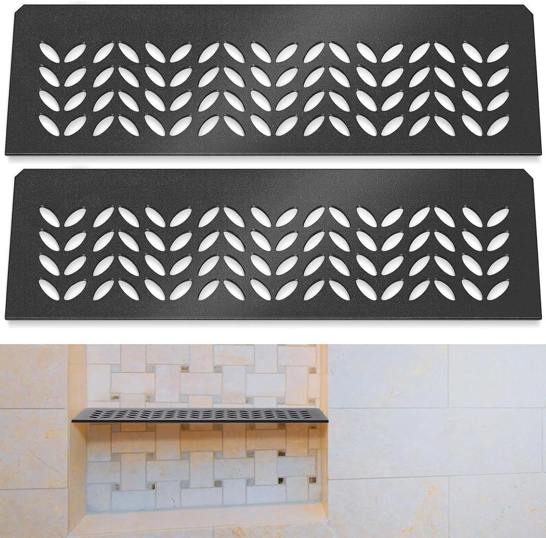Teenyyou 2 Pcs Aluminum Shower Niche Rectangular Shelf Black 5/32"/ 4 mm Thick, Petal Design, Matte Black Finish for 12" Prefabricated Niches, Fits 5/32" Grout Line