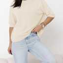 Saodimallsu Womens Short Sleeve Sweater Crew Neck Pullover Summer Lightweight Loose 2025 Knit Tops Dressy Casual Blouse (White)