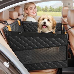 Dog Car Seat for Large Medium Dogs, Back Seat Extender for Pets with 4-Splice Hard Bottom, Waterproof Pet Seat Cover with 3 Mesh Windows for Cars, Trucks and SUVs