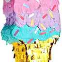 BLUE PANDA Ice Cream Pinata for Birthday Party Decoration & Ice Cream Party Favors - Small Cardboard, 16.4 x 7.6 x 2.9 In, Pink, Blue & Yellow