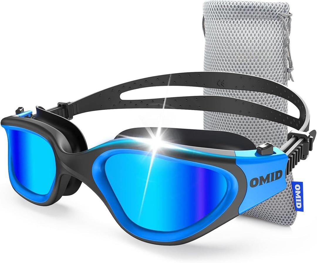 OMID Swim Goggles, P2 Polarized Swimming Goggles for Men Anti-fog Goggles Swimming for Adult Women (A0-black Blue Frame Blue Lens)