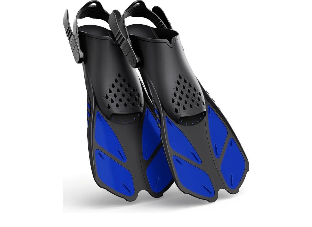 Greatever Snorkel Fins Adjustable Buckles Open Heel Swim Flippers Travel Size Short Swim Fins for Snorkeling Diving Swimming Adult Men Womens