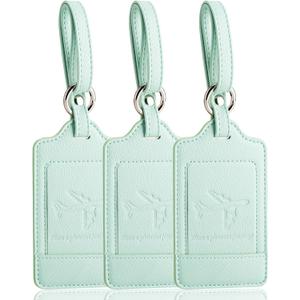 3 Pack Luggage Tags - Quick Install, Privacy Protection, Airplane Travel Essentials for Suitcases, Durable Leather - Lichee Light Green