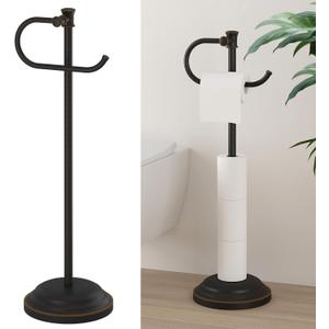 Hoimpro 25" Toilet Paper Holder Free Standing, Floor Bathroom Toilet Paper Tissue Roll Holder with Shelf Stand for 4 Rolls with Storage, Freestanding Handle Hardware Accessories Rack Oil Rubbed Bronze