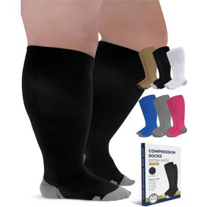 Pembrook Plus Size Compression Socks Wide Calf - Up to 6XL | Black Wide Calf Compression Socks Women Plus Size | Circulation Support (3X-Large)