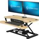 PowerPro 36 Inch Electric Standing Desk Converter Push-Button Height Adjustable Sit to Stand Desk Riser for Dual Monitors & Laptop Motorized Desktop Workstation with Wide Keyboard Tray