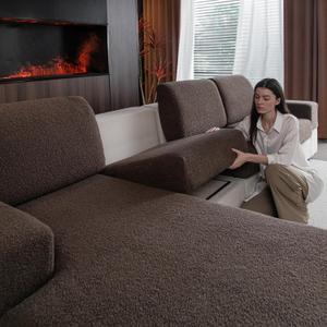 Couch Cushion Covers for Sectional Sofa, Stretch Soft Sofa Slipcovers Washable Wear-Resistant Universal Furniture Protector for Living Room(3 Seaters Covers+1 Chaise Cover, Brown)