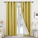 Deconovo 100% Blackout Linen Textured Curtains  Thermal Insulated Energy-Saving Drapes for Bedroom & Living Room  Noise Reducing, Room Darkening, 2 Panels(Olive Oil,52W x 95L Inch, 2 Panels)