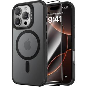 LOOXERArmor Rugged Magnetic Case for iPhone 16 (6.3) Military-Grade Drop Protection,Shockproof Bumper with Side Grip|MagSafe Compatible +Tempered Glass Screen Protector Included(Black,16ProMax)