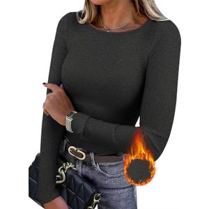 WIHOLL Long Sleeve Thermal Shirt for Women Light Fleece Tops Spring 2026 Crew Neck Casual Basic T-Shirts (XX-Large, D-grey)