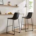 Sweetcrispy Counter Height Bar Stools Set of 2, 26 inch Leather Barstools Modern Bar Stools with Back, Counter Stool Armless Bar Chairs with Metal Legs, Footrest, Classic Black