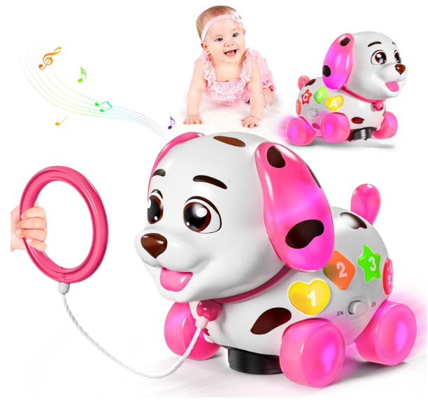 ToddlerCley Musical Puppy Toys for 1 Year Old Girl Gifts, 1st Birthday Gril Gift, Bilingual Baby Toy 61218 Months, Learning Toy for 1 Year Old Boy Present with Sound Light
