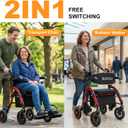 Rollator Walkers for Seniors with Seat, 2-in-1 Walker Wheelchair Combo, Foldable Rolling Walker with Seat, Wheelchairs for Adults 400 lbs Capacity, Adjustable Height