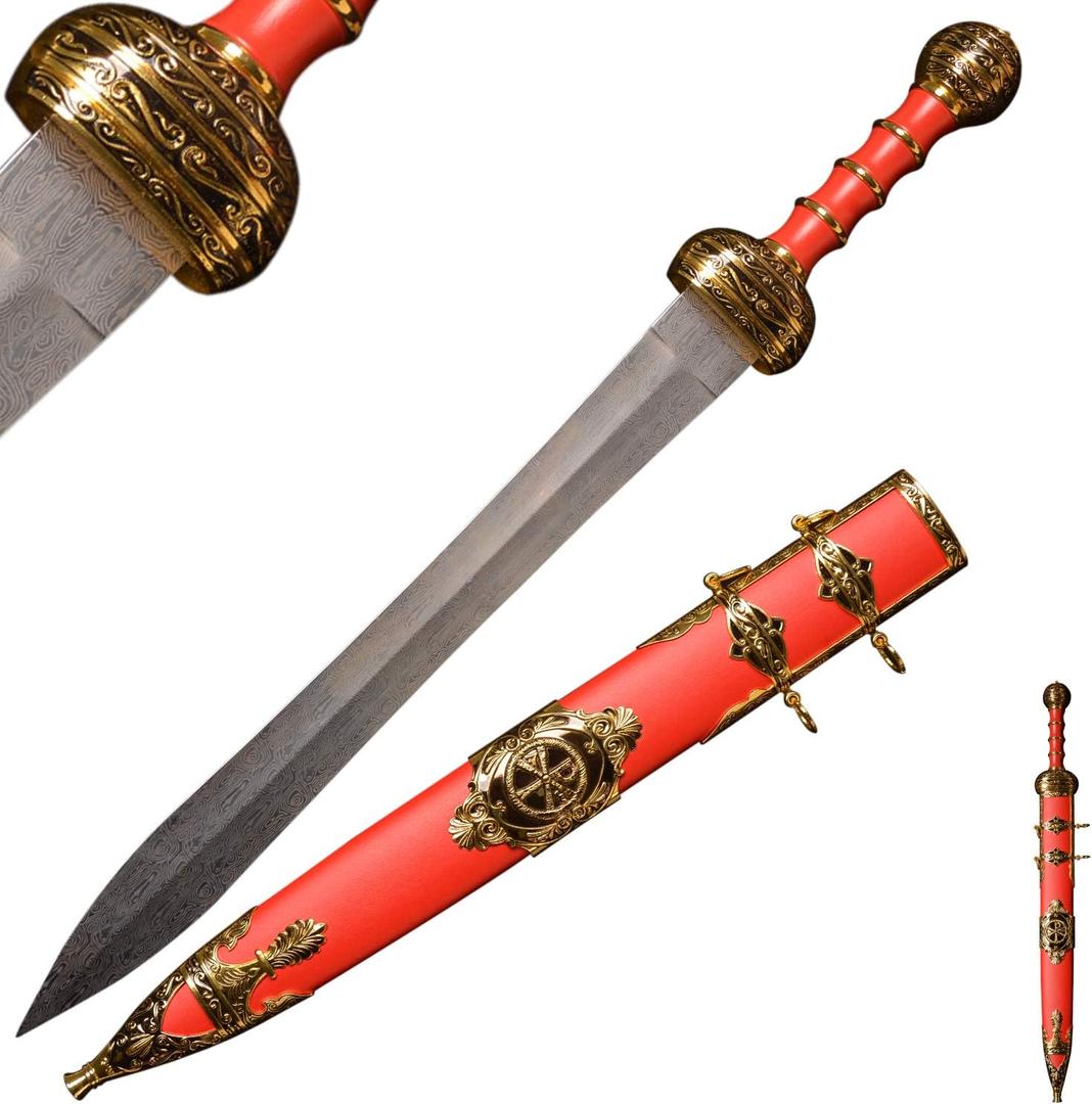 Sword fort Carbon Steel Gladius Roman Legion Sword Real Metal,About 31.5"Classic Medieval Knight Arming Sword -Red/Brown